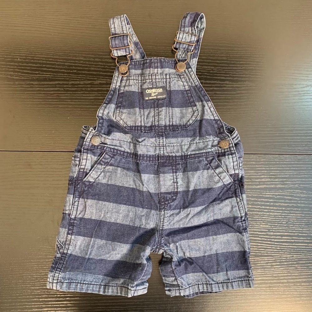 Oshkosh B'Gosh Striped Denim‎ Overalls Shortalls Carpenter Size 12M